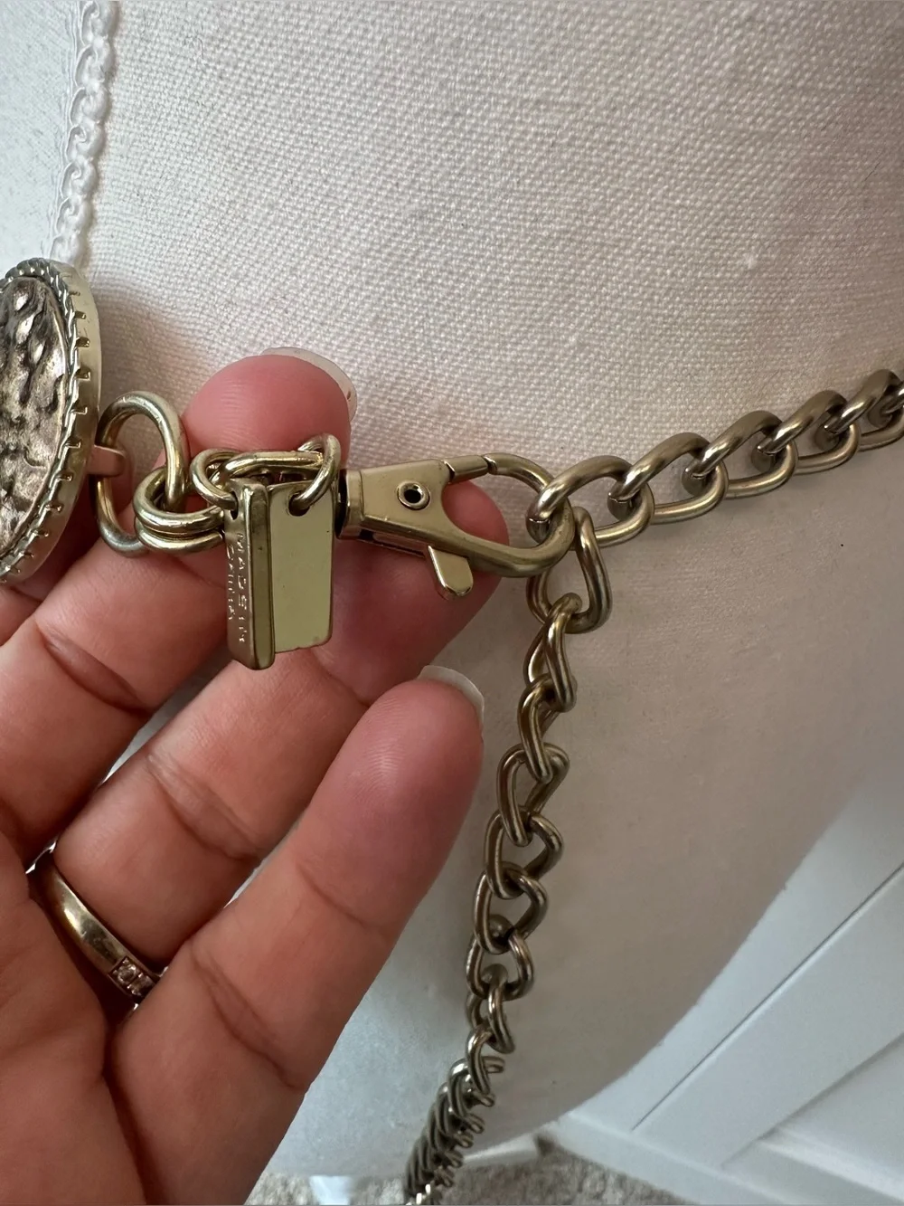Chico’s Boho Concho Mixed-Metal Chunky Chain Belt Copper Gold Tone Metals